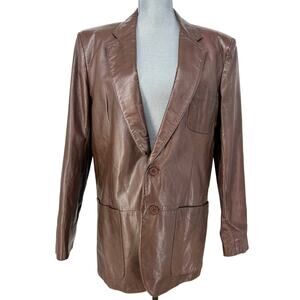 Vintage Neiman Marcus Brown Leather 2 Button Blazer Sport Coat Size M Unisex